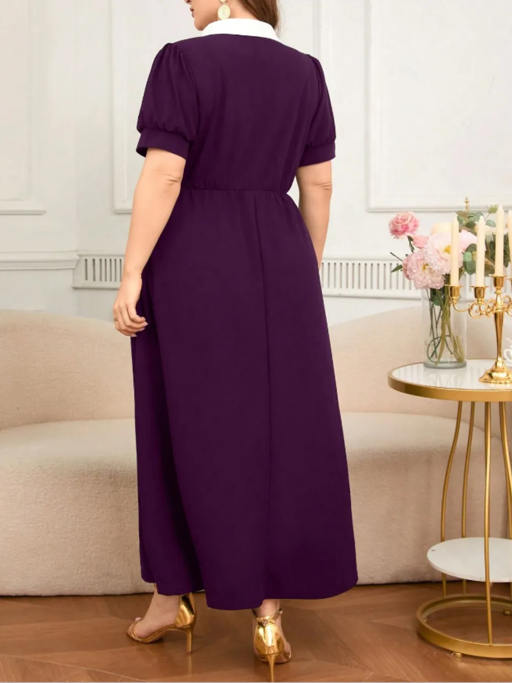 Plus Size Contrast Collar Short Sleeve Dress, image 2