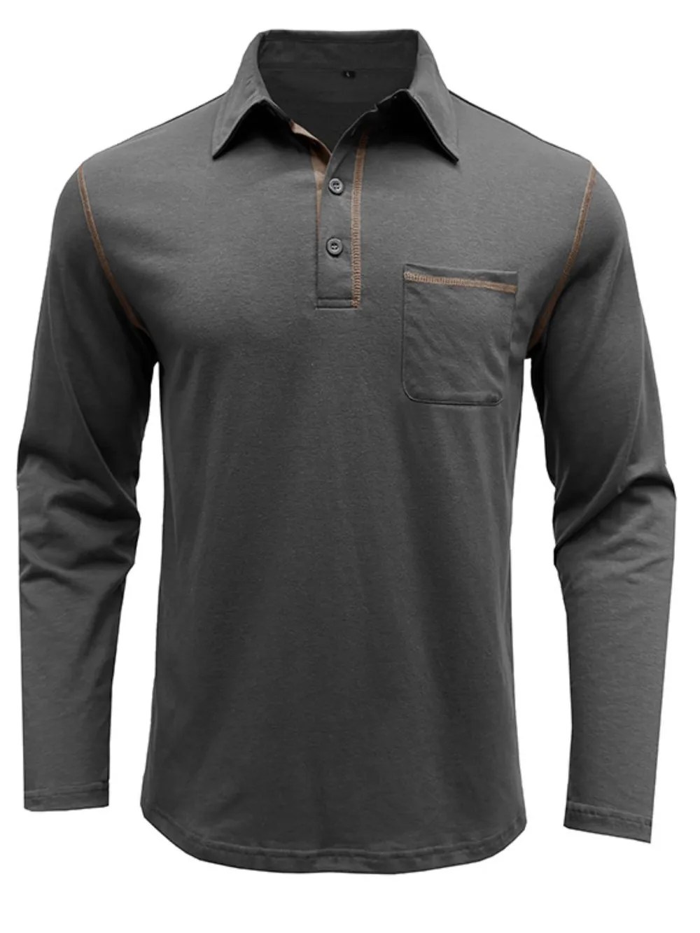 Men's Long Sleeve Polo Shirt with Contrast Stitching, image 2