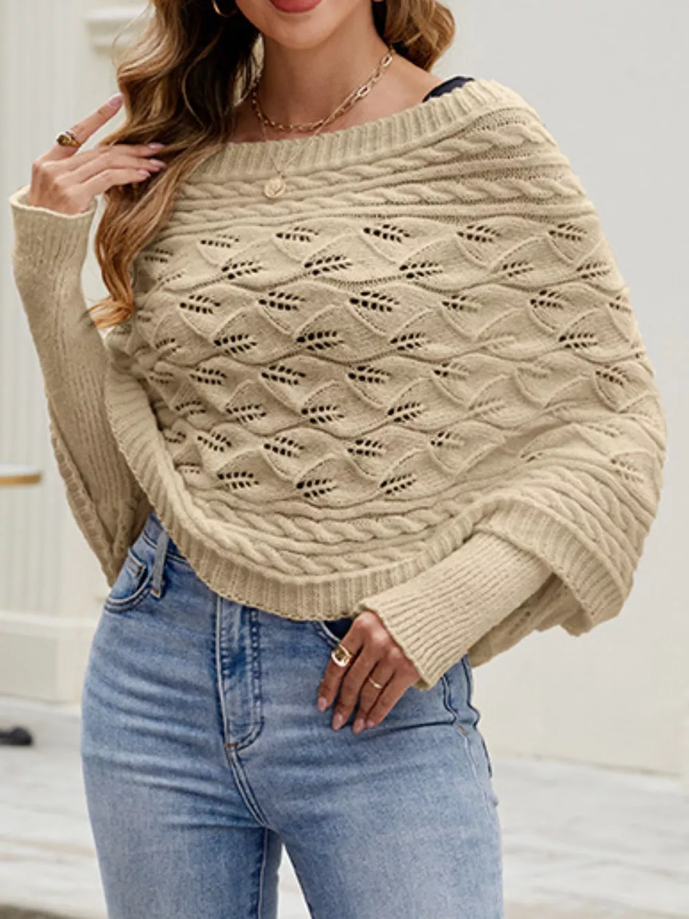 Cable Knit Batwing Sleeve Sweater, image 16