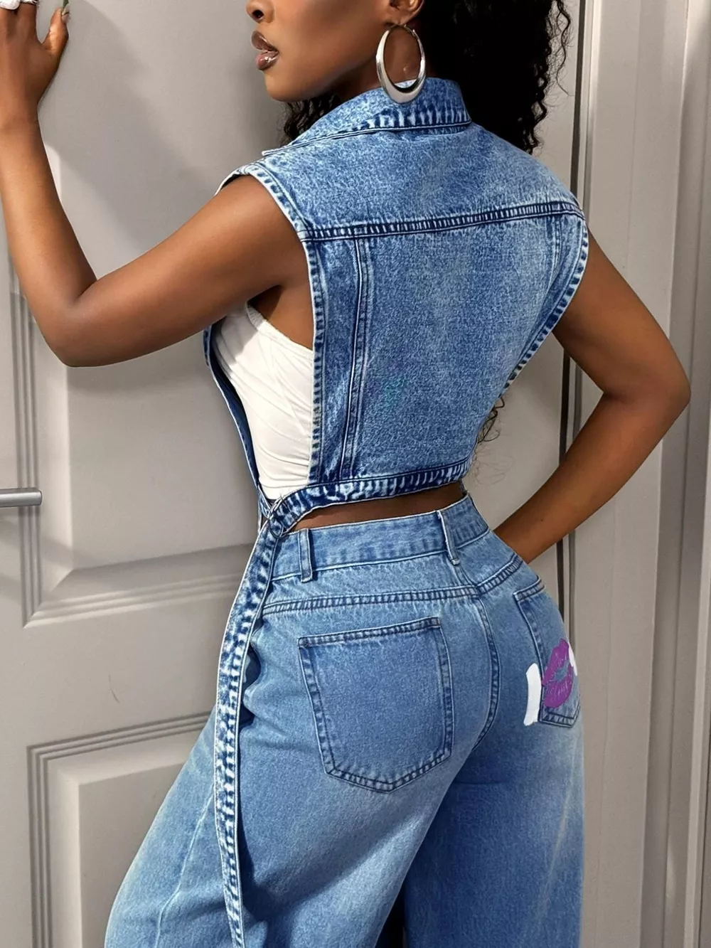 High-Low Open Front Denim Vest, image 11