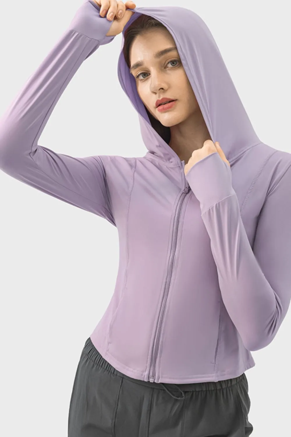 Pocketed Zip Up Hooded Long Sleeve Active Outerwear, image 2