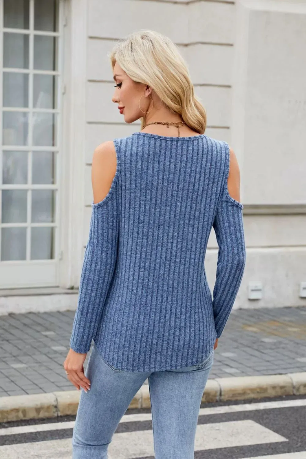 Ribbed Cold Shoulder Long Sleeve Top, image 6