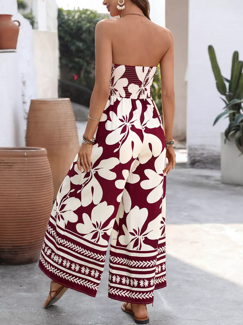 Floral Print Tie Front Strapless Wide Leg Jumpsuit, image 12