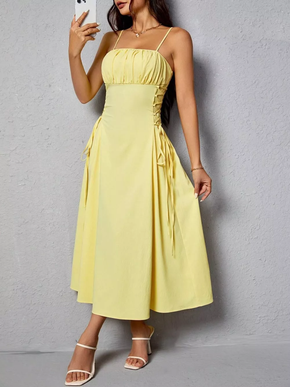 Lace-Up Side A-Line Cami Dress, image 2