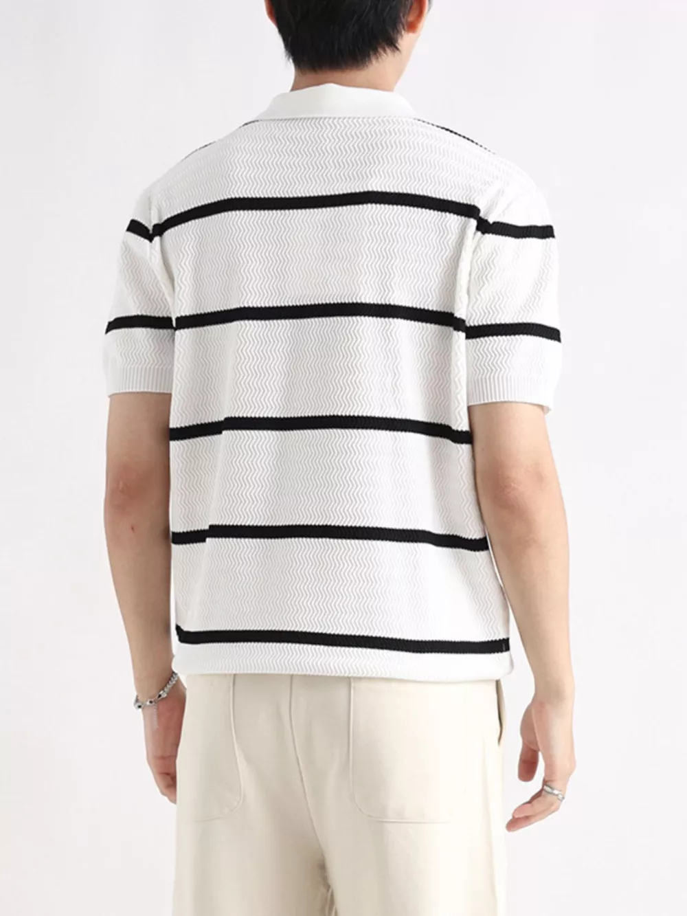 Men's Plus Size Striped Zip-Up Knit Polo, image 9