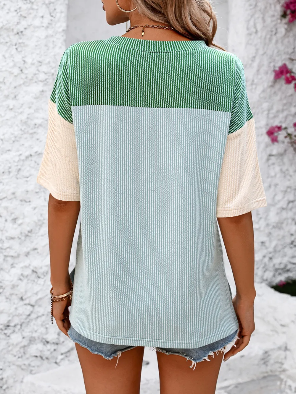 Color Block Round Neck Half Sleeve T-Shirt, image 12