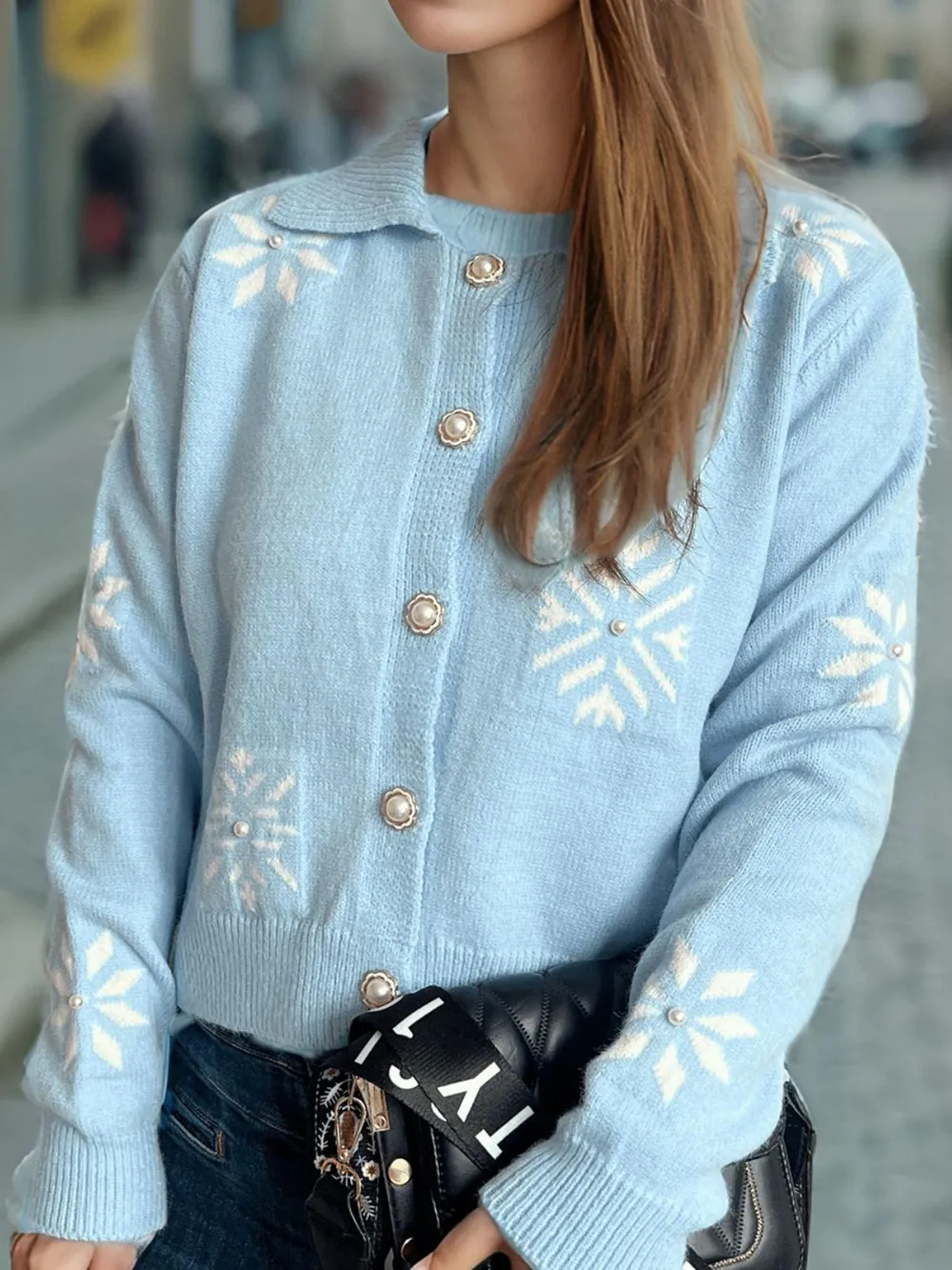 Pearl Trim Collared Neck Long Sleeve Cardigan, image 17
