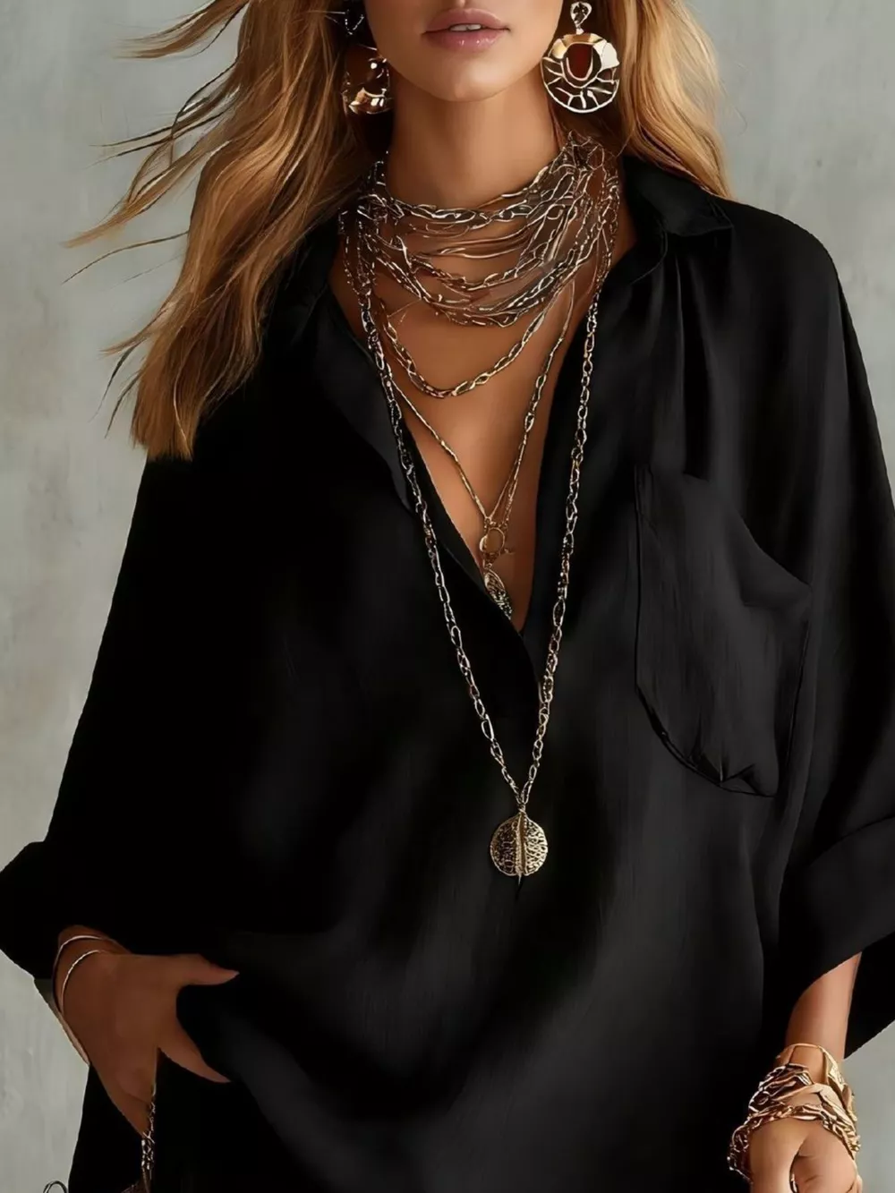 Full Size Oversized Long Sleeve Shirt and Shorts Two-Piece Set Plus Size, image 14