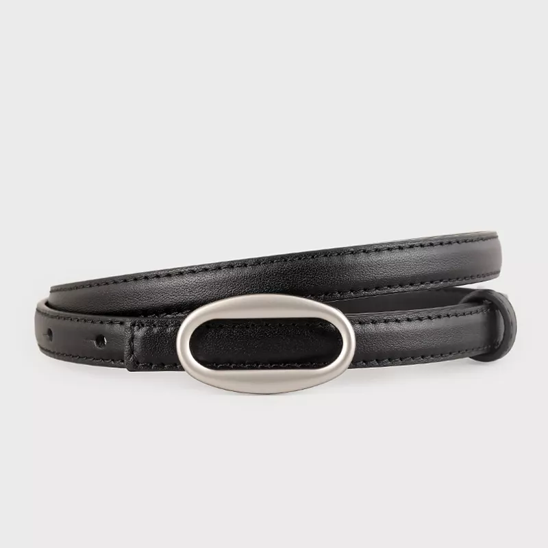 Oval Buckle Skinny Leather Belt, image 2