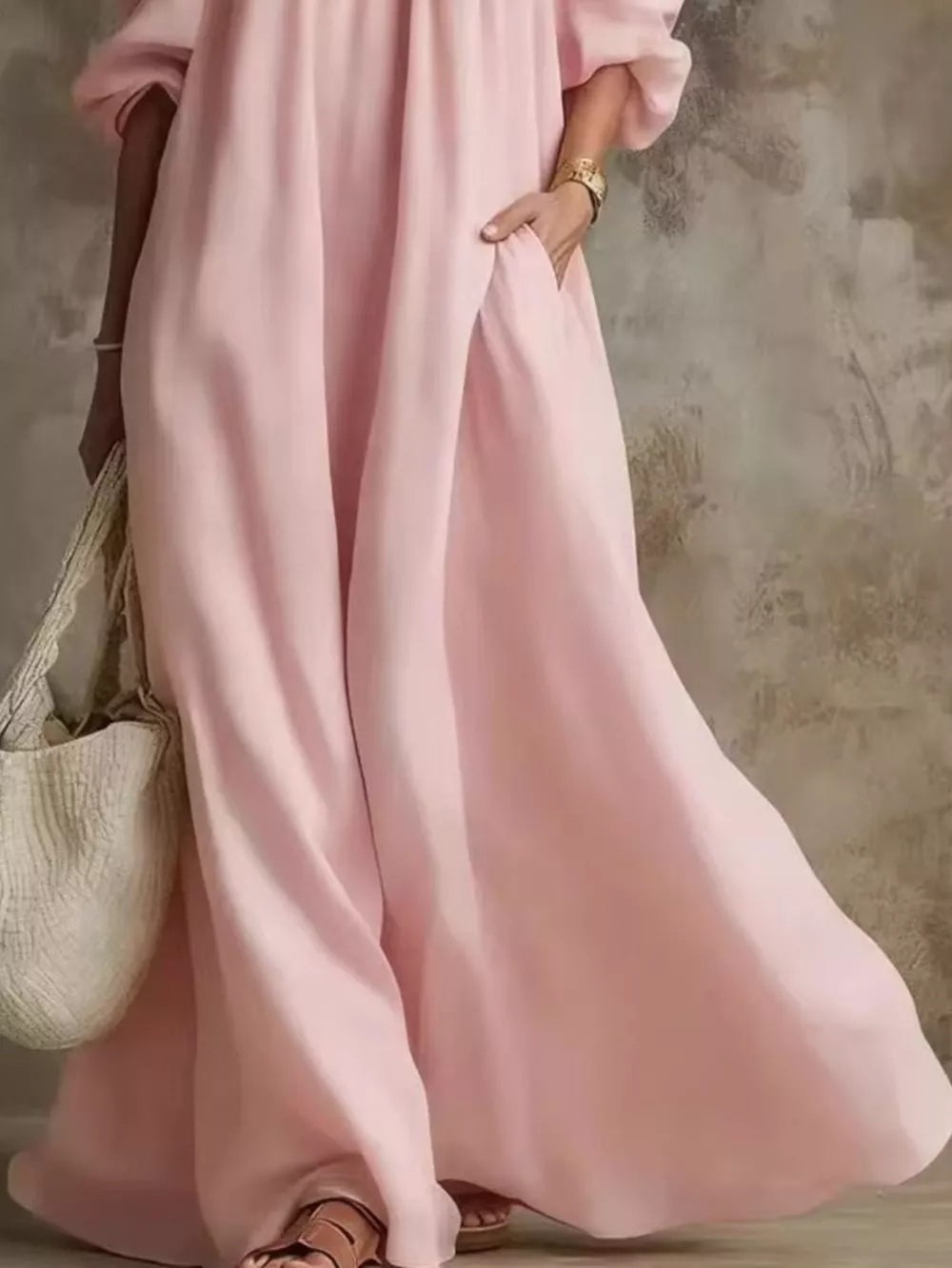 Full Size Cold-Shoulder Linen Maxi Dress Plus Size, image 9
