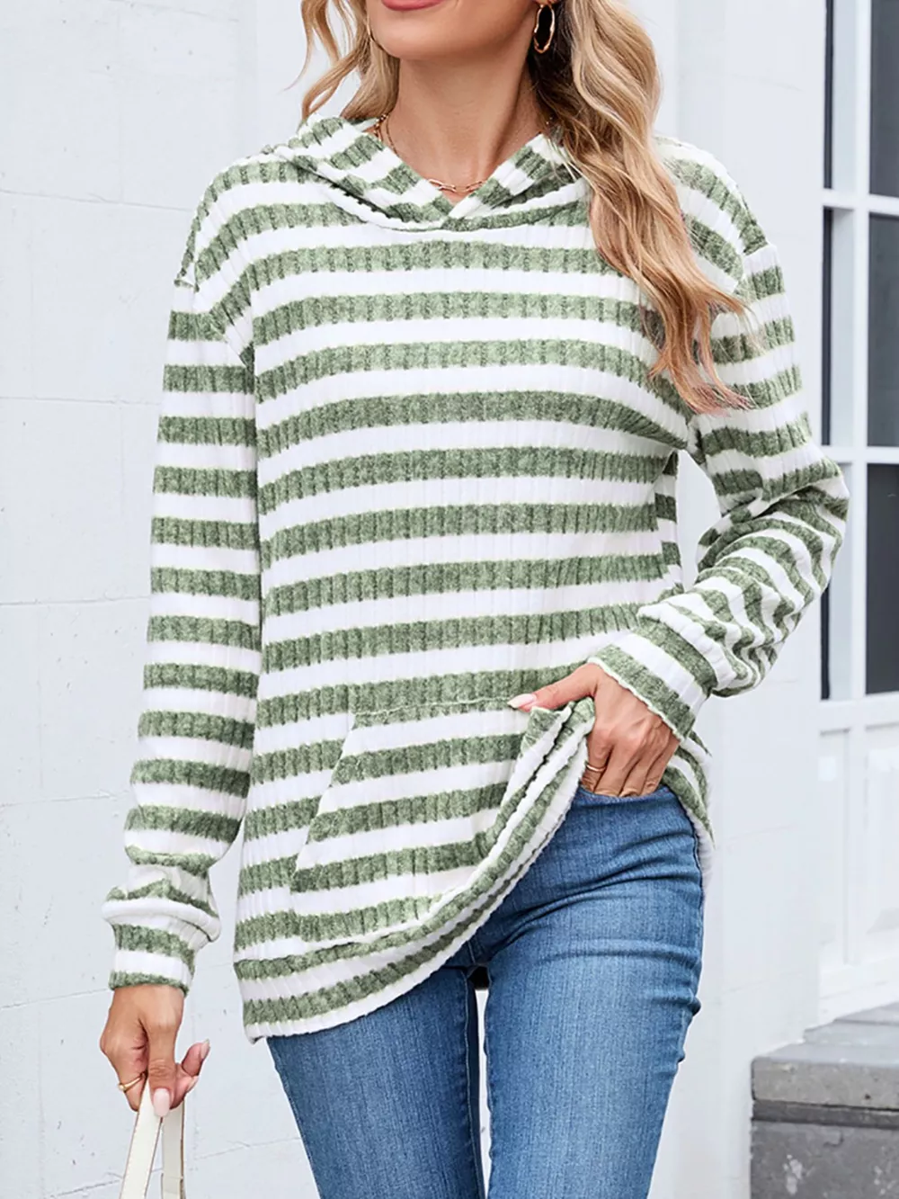 Striped Dropped Shoulder Hoodie, image 17