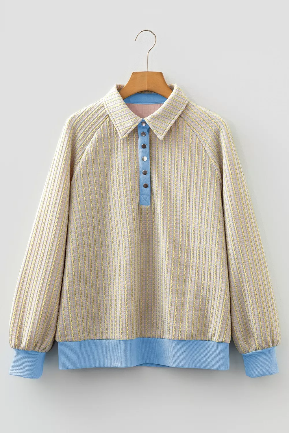 Button Front Jacquard Henley Sweatshirt, image 3