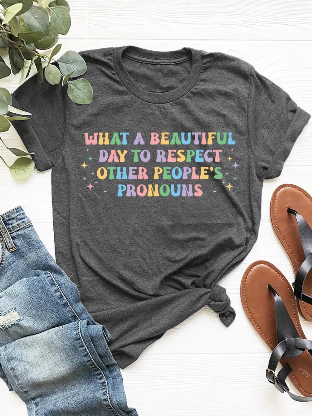 Letter Graphic Round Neck Short Sleeve T-Shirt, image 2
