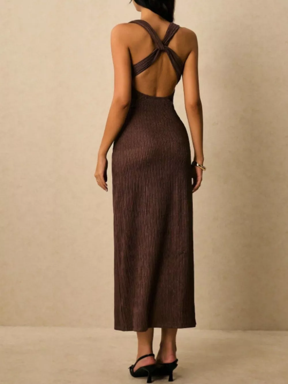 Sleeveless Ribbed Knit Midi Dress, image 8