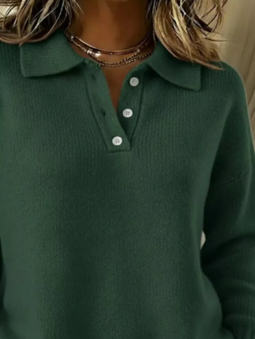 Full Size Half Button Collar Drop Shoulder Sweater Plus Size, image 12