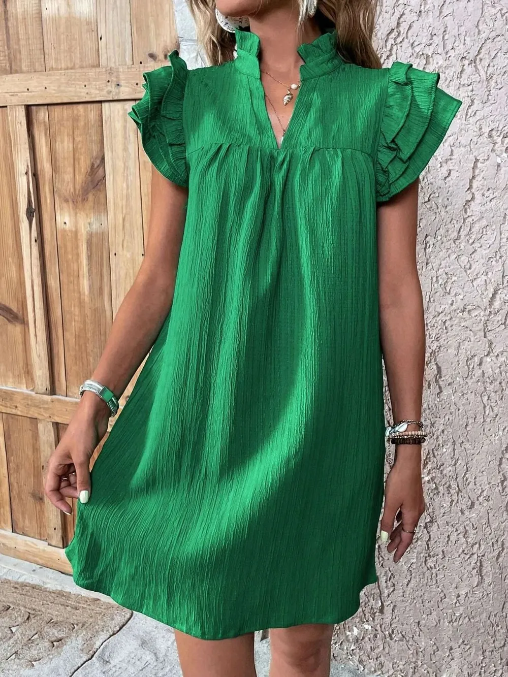 Ruffled Notched Cap Sleeve Mini Dress, image 2