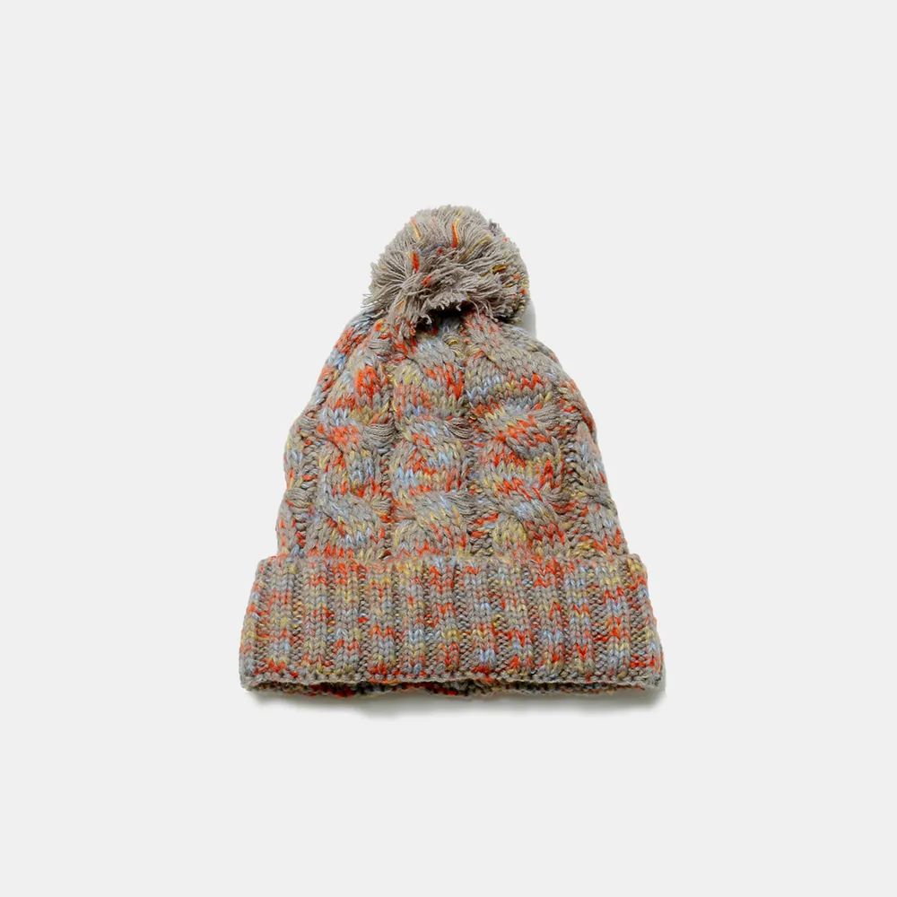 Contrast Cable-Knit Hat with Pompom, image 7