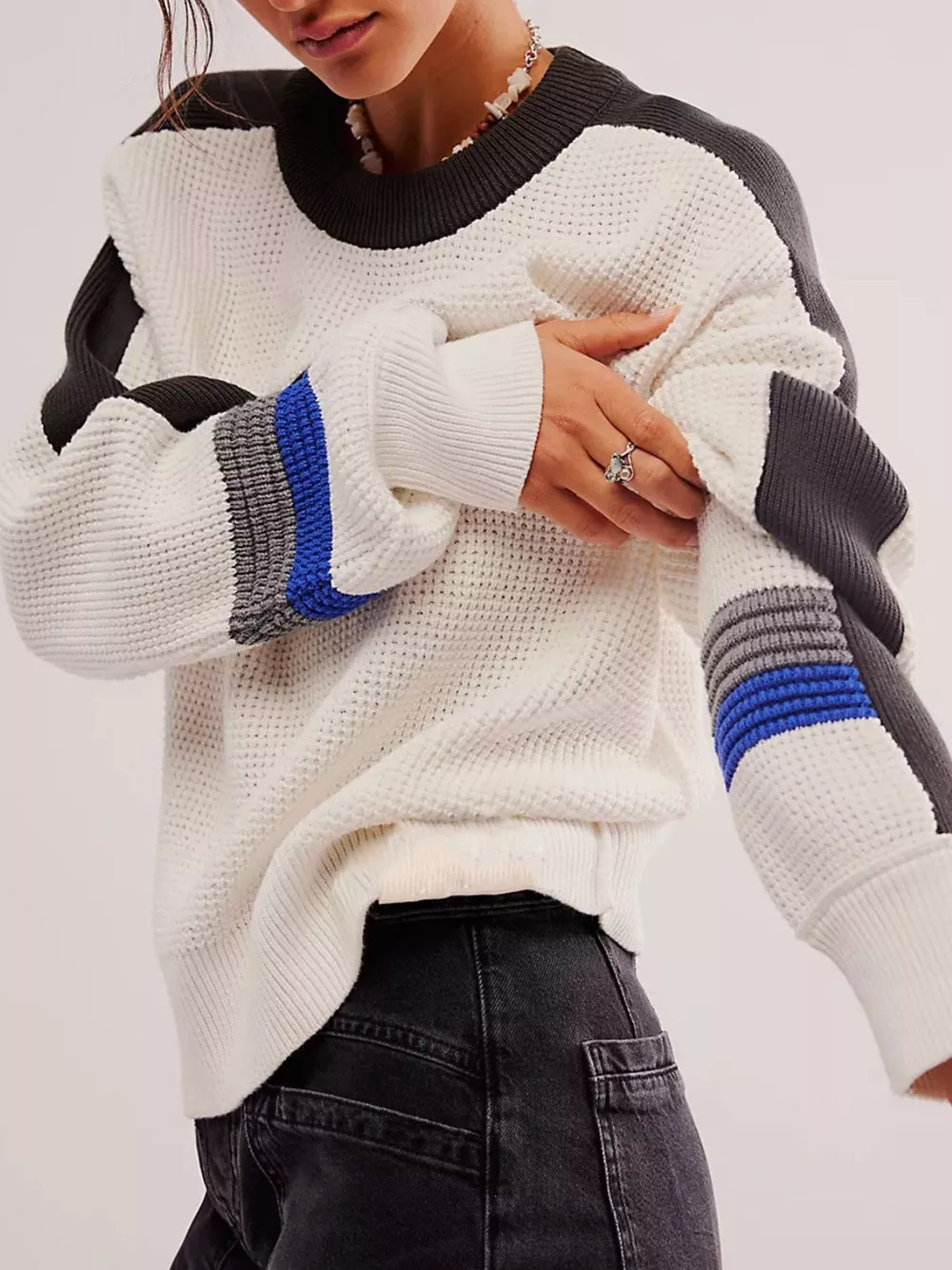 Color Block Waffle Knit Sweater