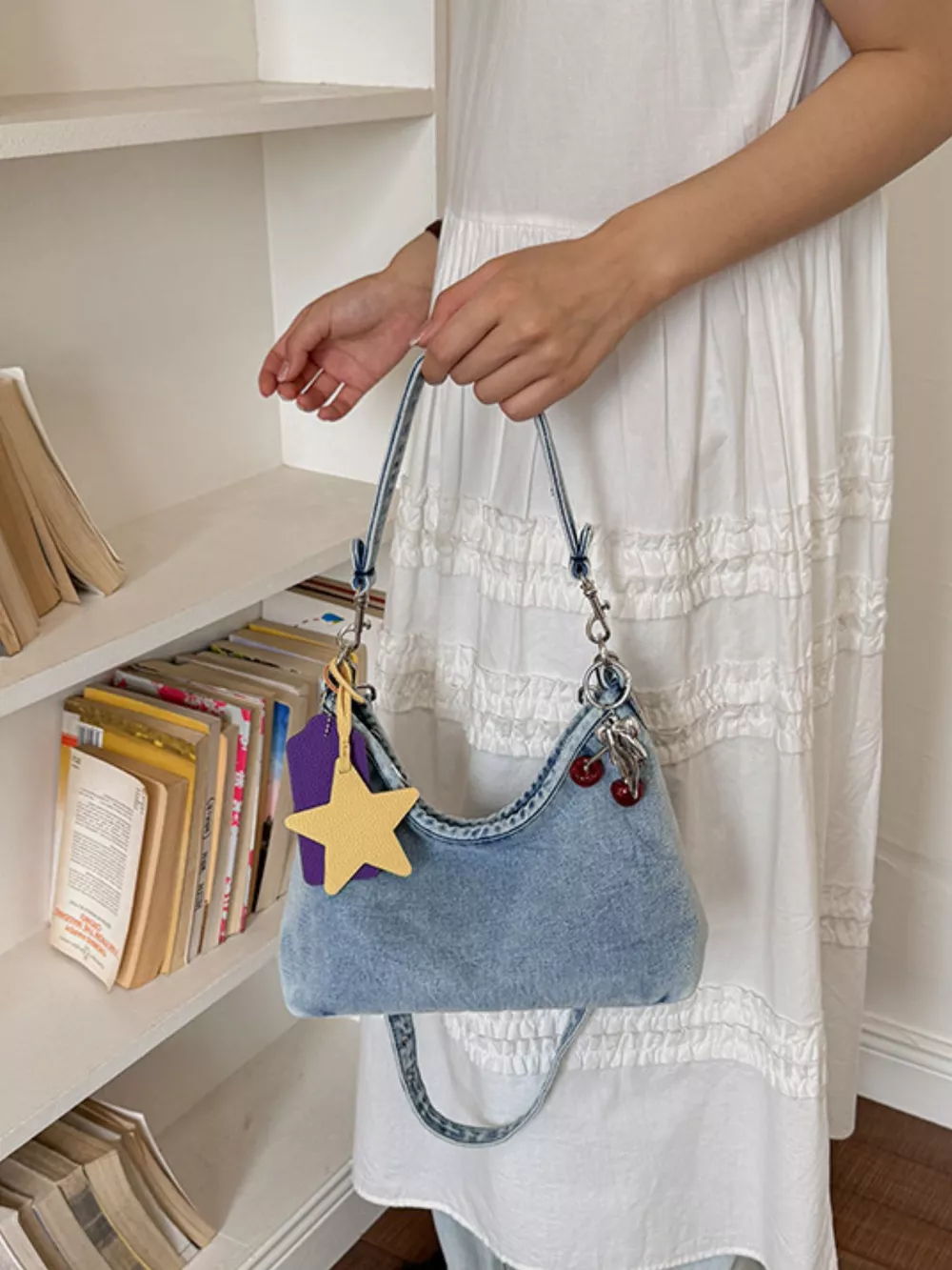 Star Charm Denim Shoulder Bag, image 3