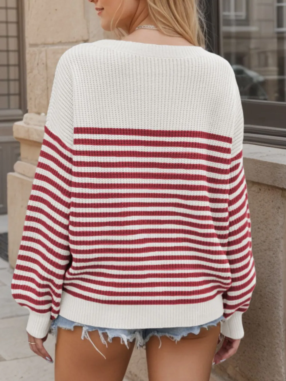 Striped Round Neck Long Sleeve Sweater, image 6