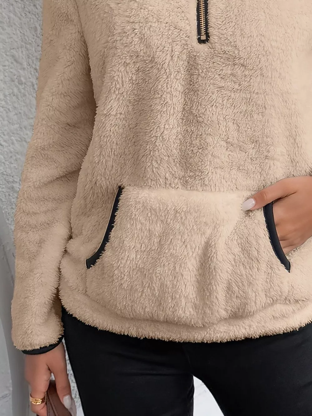 Full Size Cozy Fleece Quarter Zip Long Sleeve Sweatshirt Plus Size, image 2