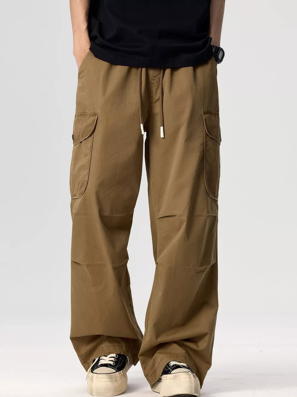 Men's Plus Size Drawstring Wide Leg Cargo Pants, image 2