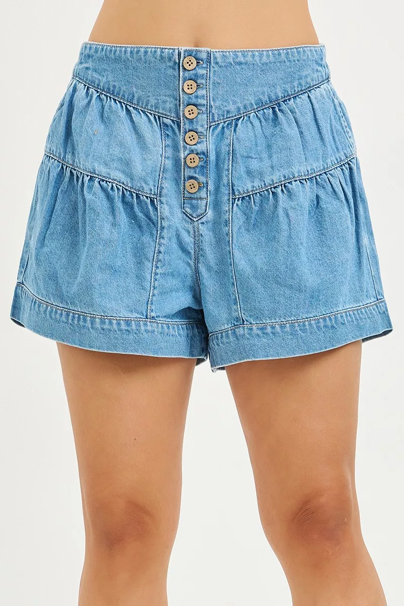 Elastic Band Slouchy Shorts With Shirred Detail