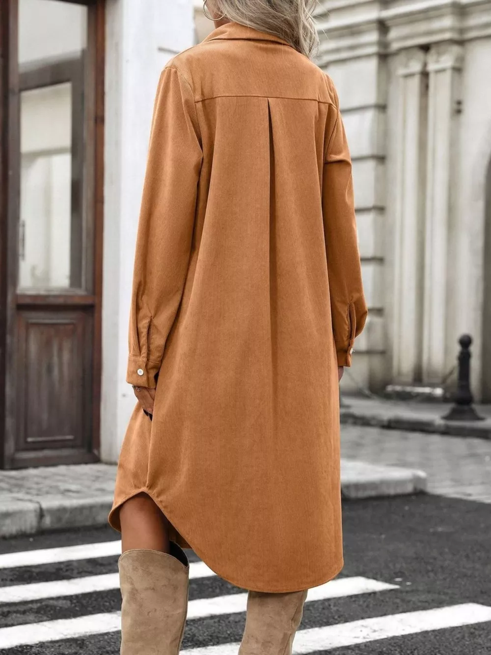 Corduroy Shirt Dress with Button-Down Front, image 6