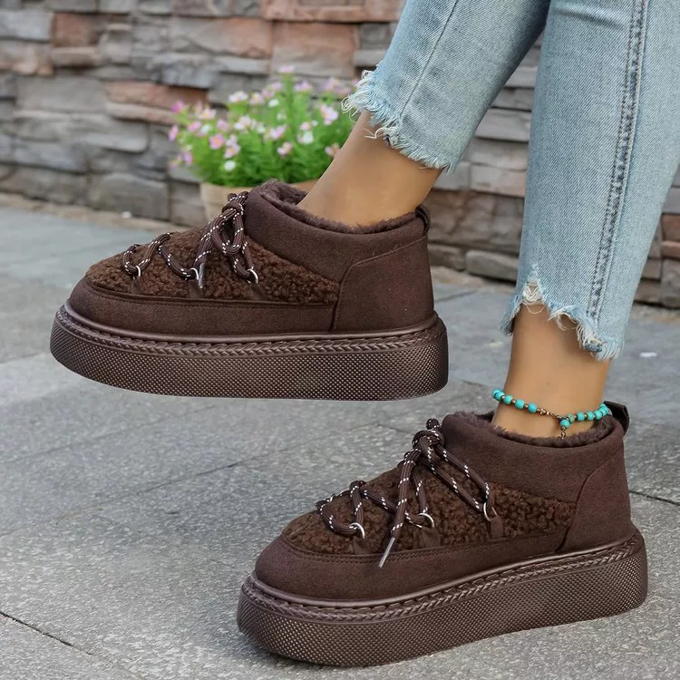 Cozy Plush Lined Lace-Up Platform Winter Boots, image 2