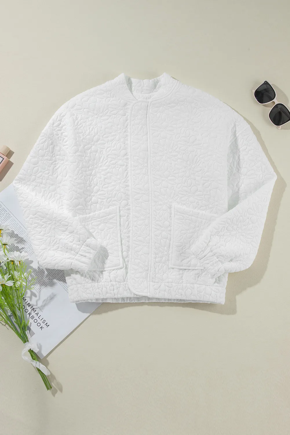 Baseball Collar Floral Quilted Jacket, image 3