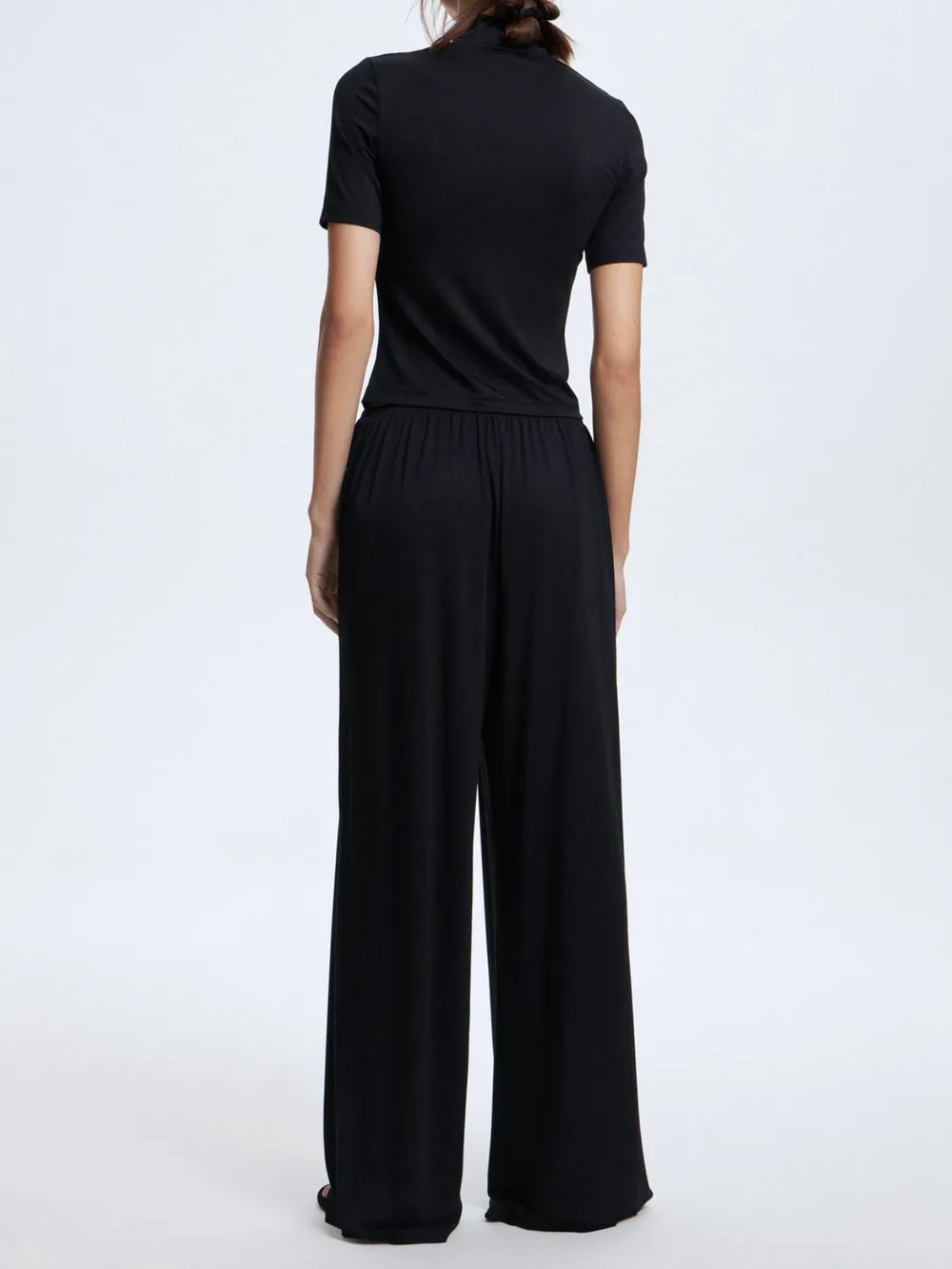 Mock Neck Short Sleeve Top and Pants Set, image 2