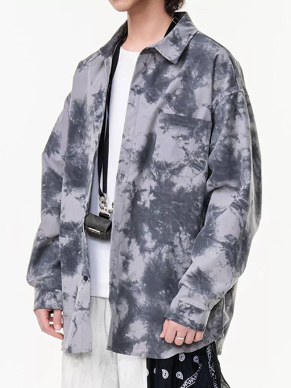 Men's Plus Size Tie-Dye Oversized Button-Up Shirt, image 3