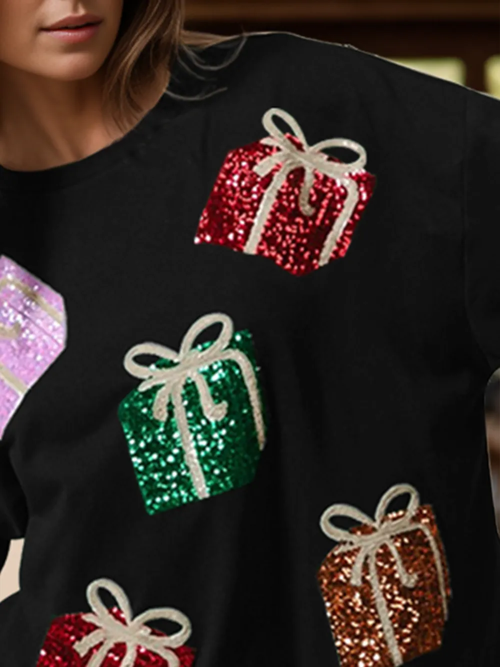 Sequin Gift Box Long Sleeve Sweatshirt, image 5