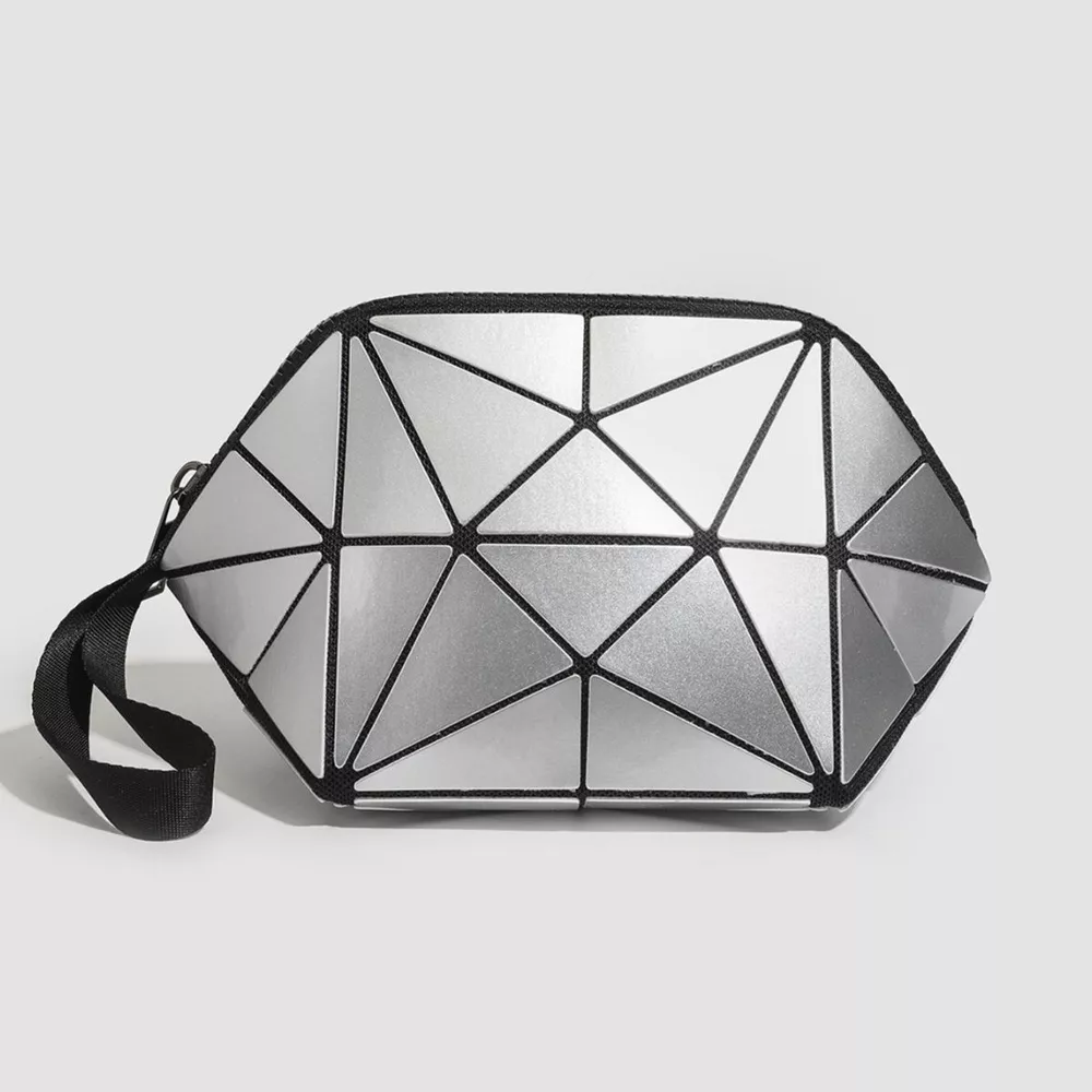 Geometric Metallic Silver Clutch with Modern Origami Design, image 4