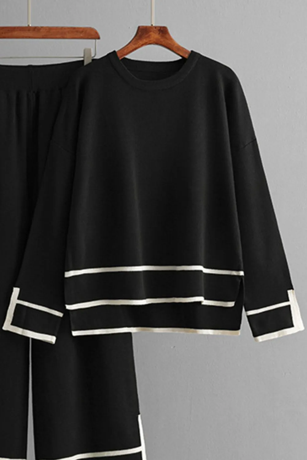 High-Low Round Neck Top and Pants Sweater Set, image 12