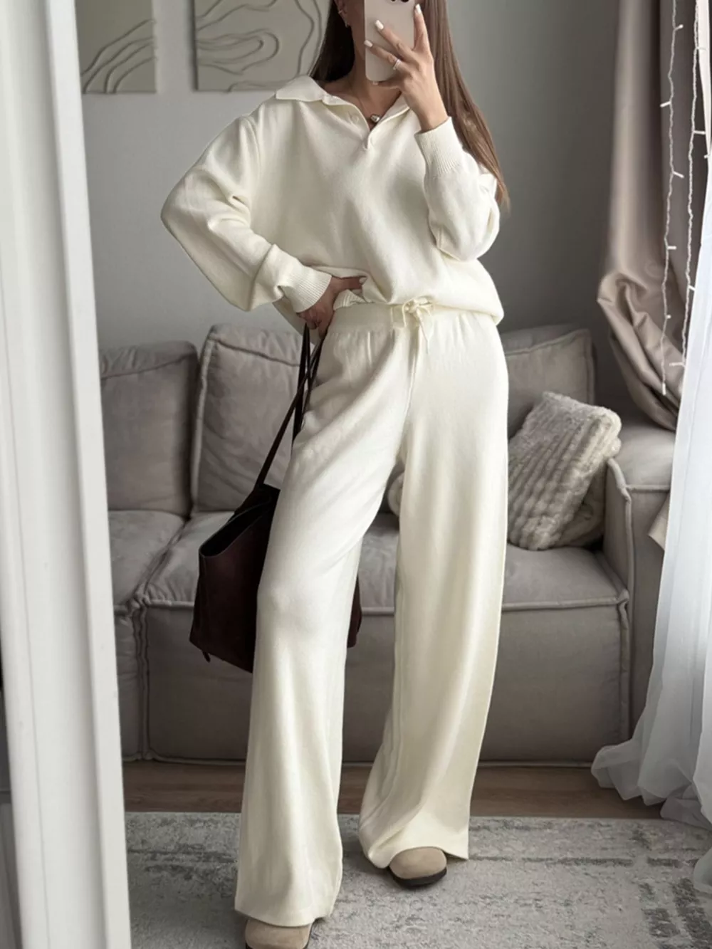 Polo Collar Top and Pants or Skirt Knit Set, image 5