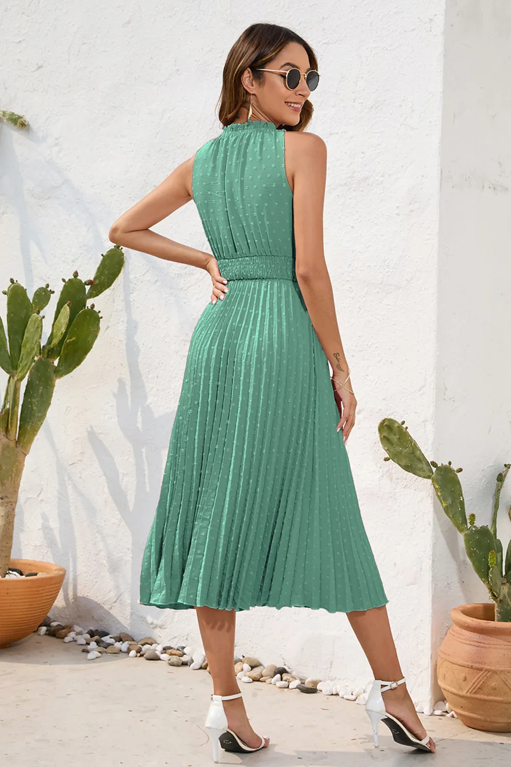 Swiss Dot Tie Neck Sleeveless Dress, image 2