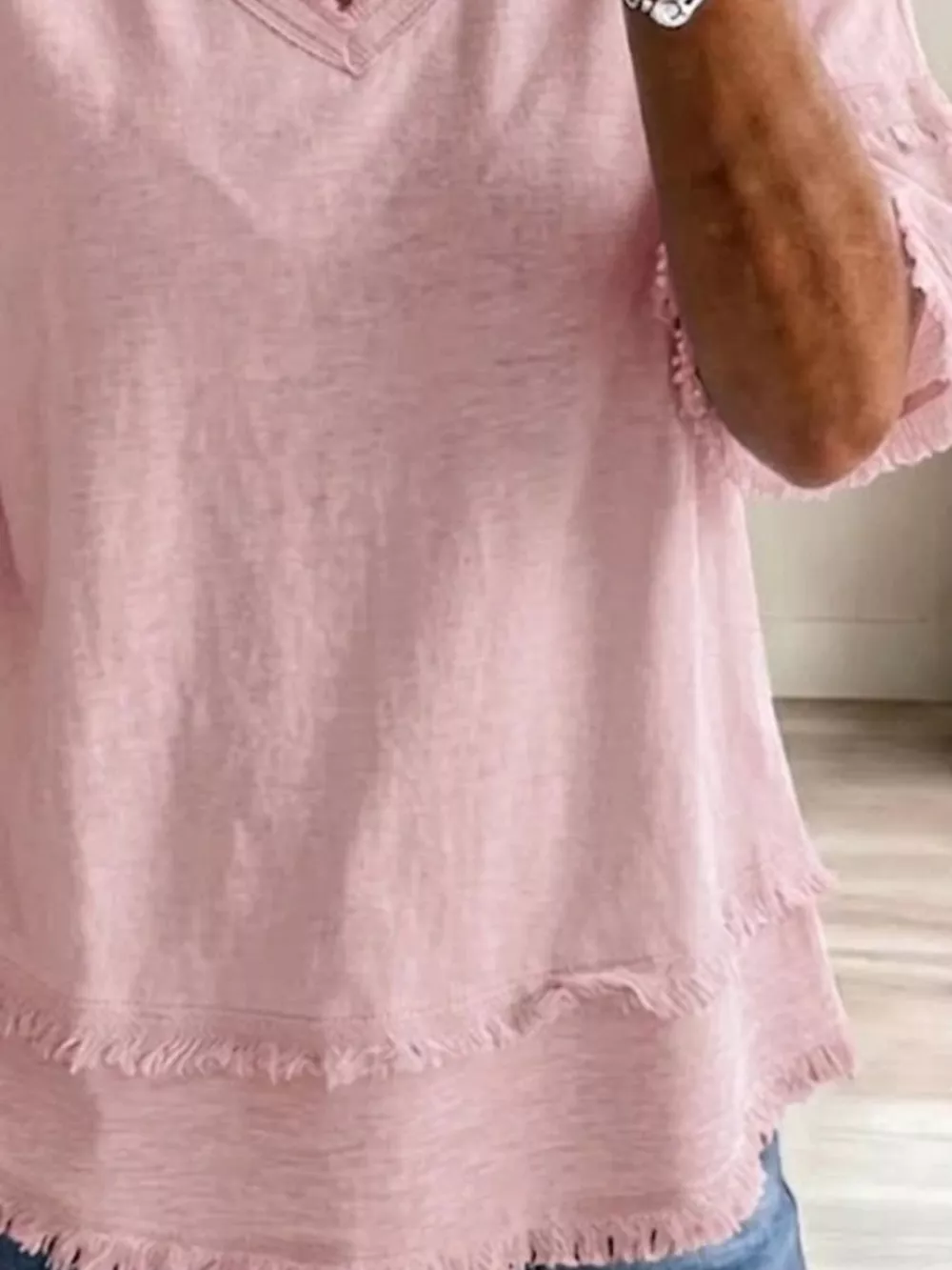 Full Size Frayed Edge V-Neck Blouse Plus Size, image 10