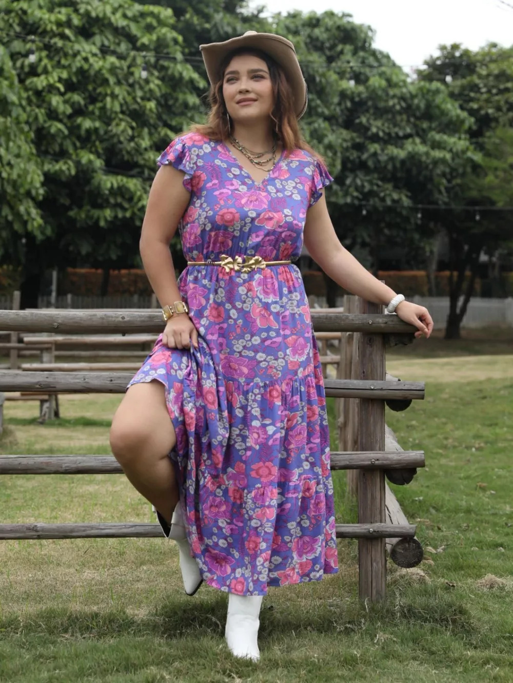 Plus Size Floral Print Tiered Maxi Dress, image 4