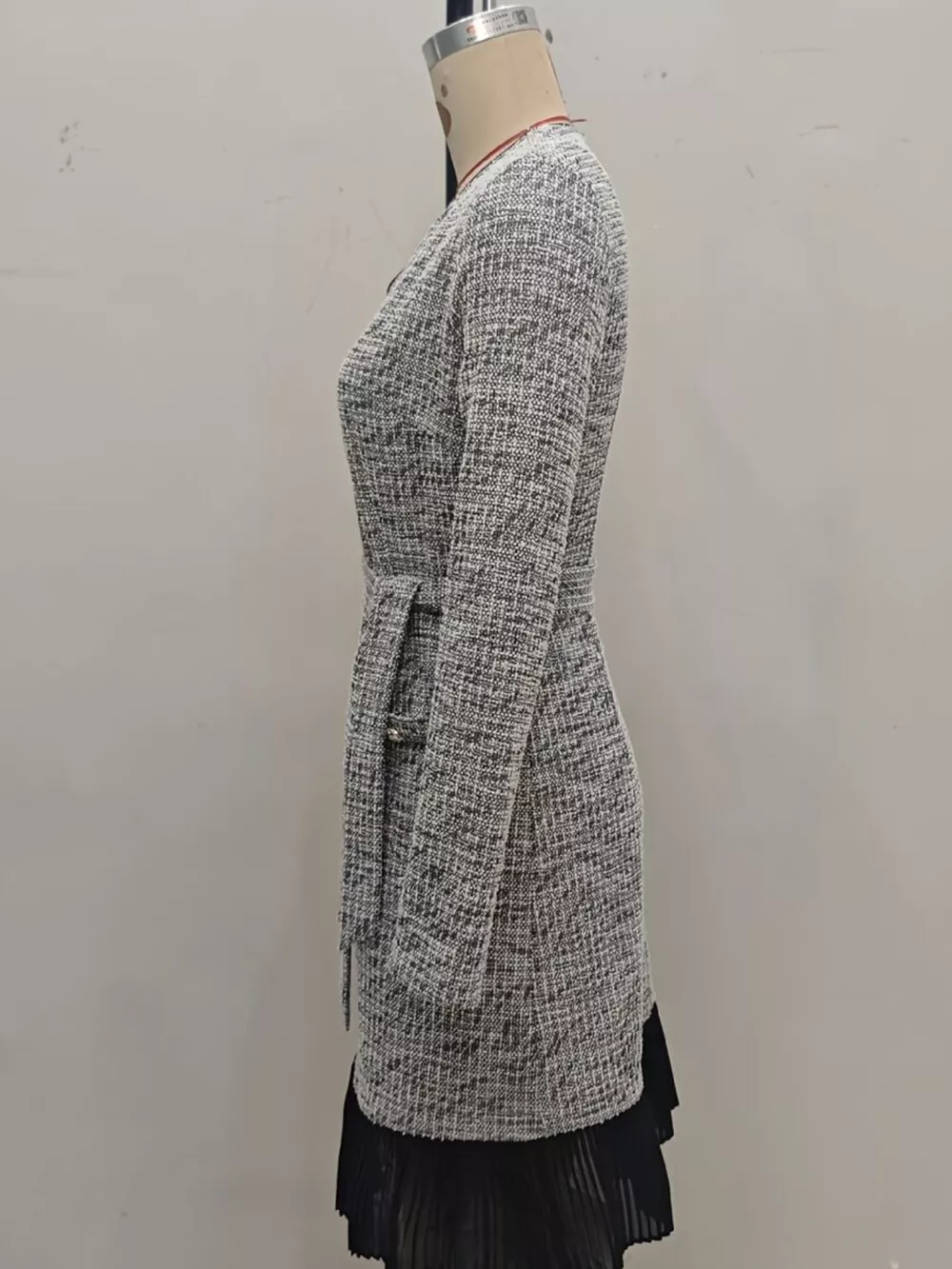 Elegant Long Sleeve Belted Shift Dress with Ruffled Hem, image 5
