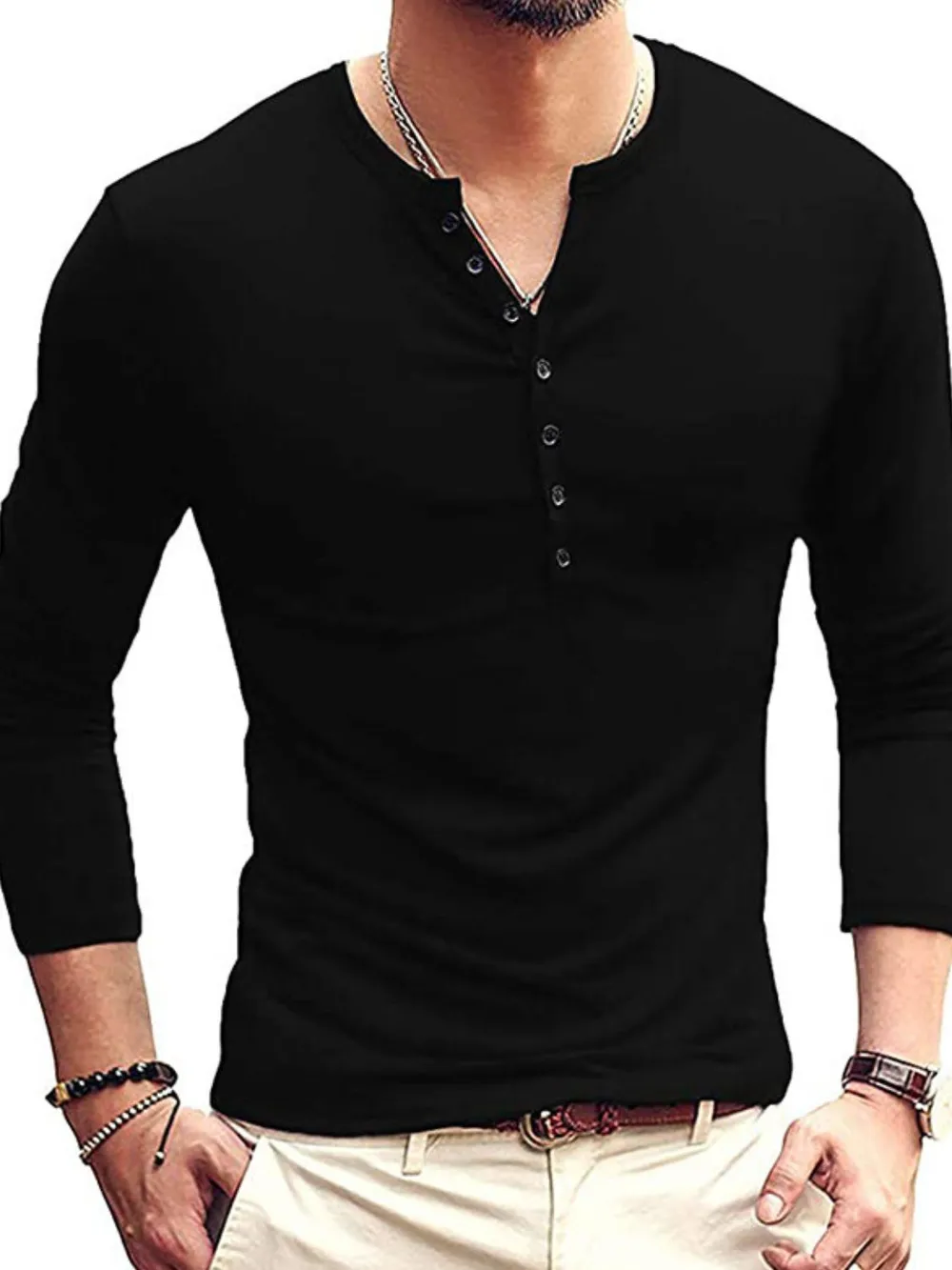 Men's Full Size Notched Long Sleeve Top Plus Size, image 2