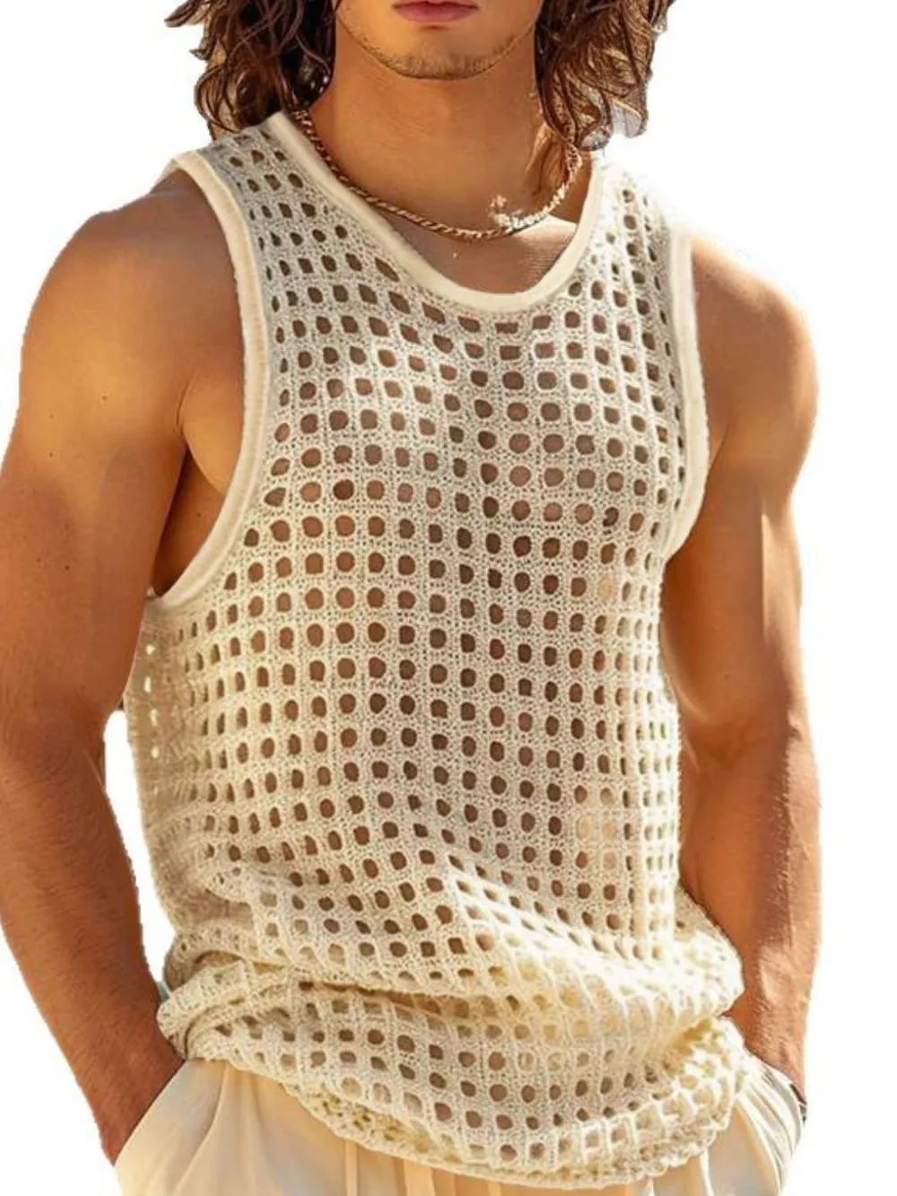 Men's Openwork Round Neck Tank, image 5