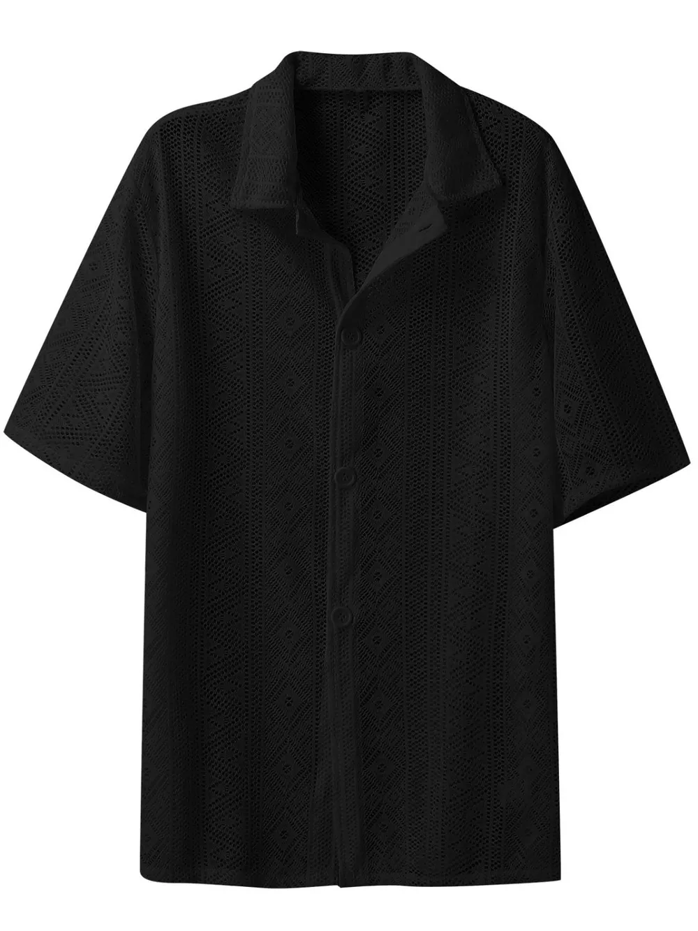 Men's Full Size Lace Half Sleeve Button Down Shirt Plus Size, image 7