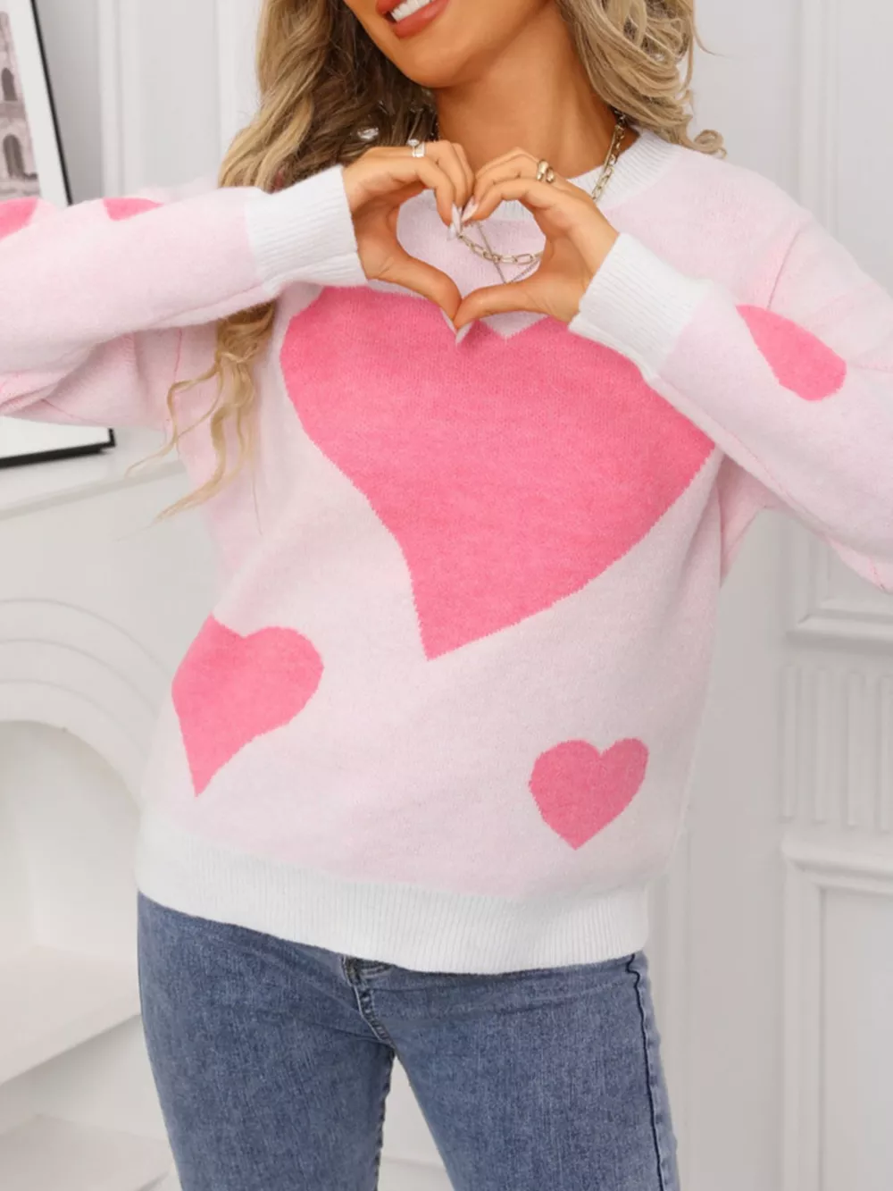 Valentine's Day Heart Crew Neck Sweater, image 4