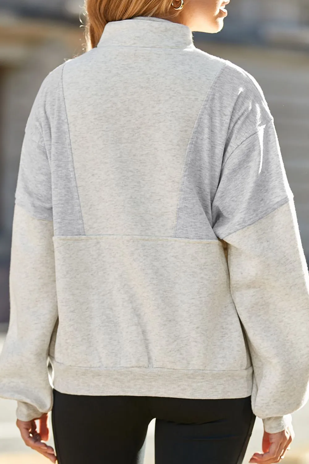 Half Zip Drop Shoulder Long Sleeve Sweatshirt, image 2