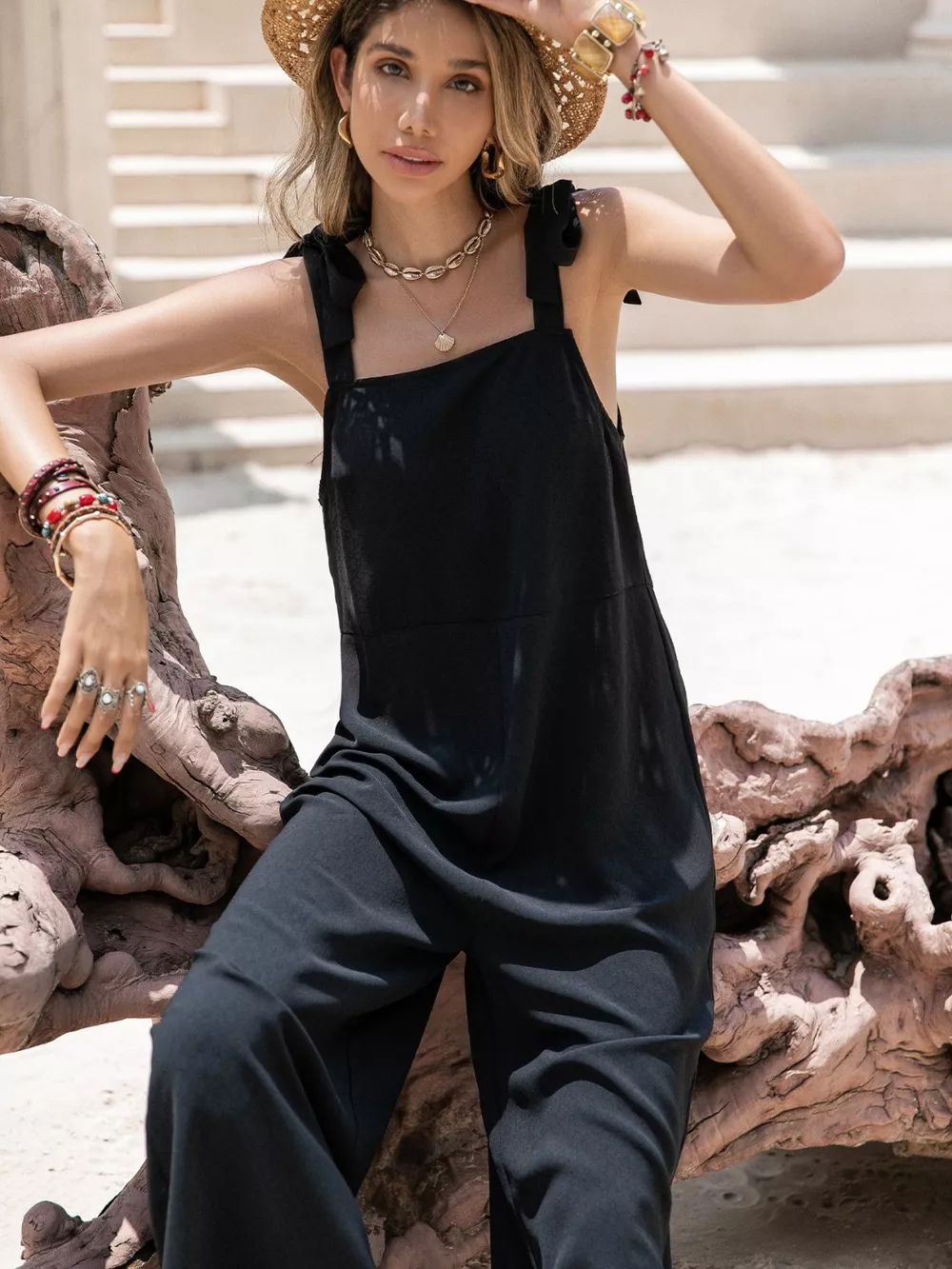 Sleeveless Wide Leg Jumpsuit with Tie Shoulder, image 2