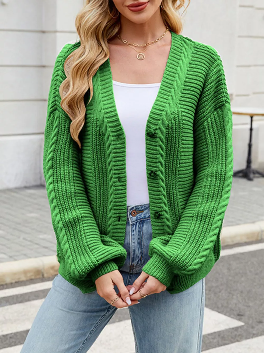 Cable Knit Button-Up Cardigan, image 17