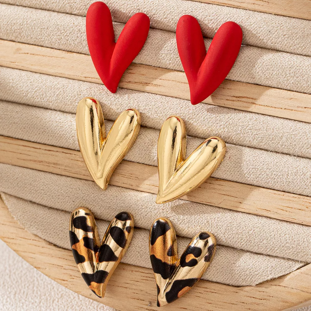 4 Pair Heart Stud Earrings, image 3