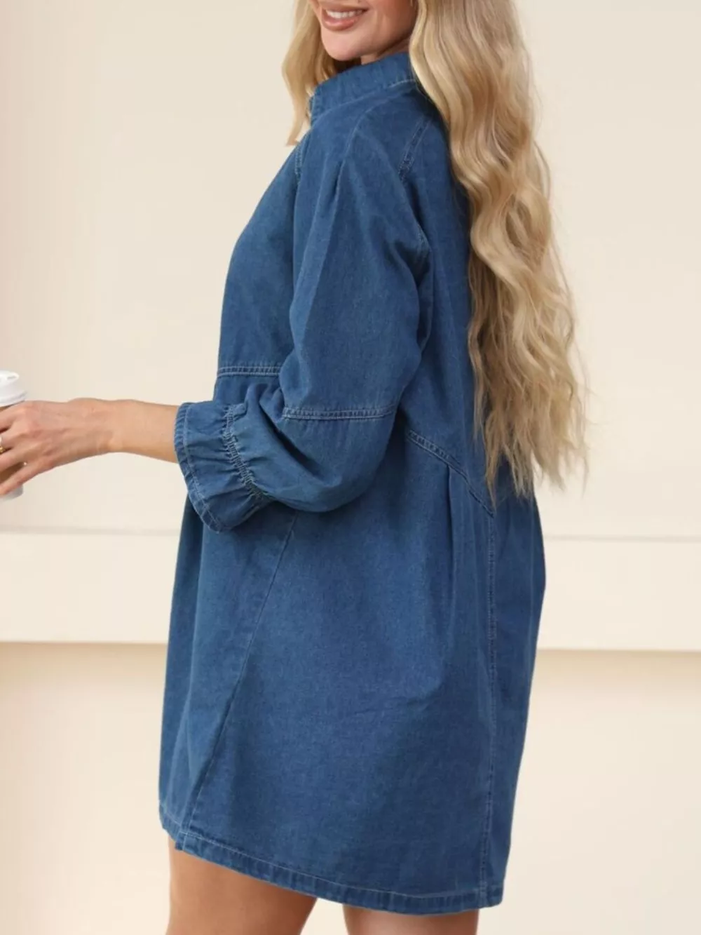 Classic Button-Down Long Sleeve Denim Shirt Dress, image 6
