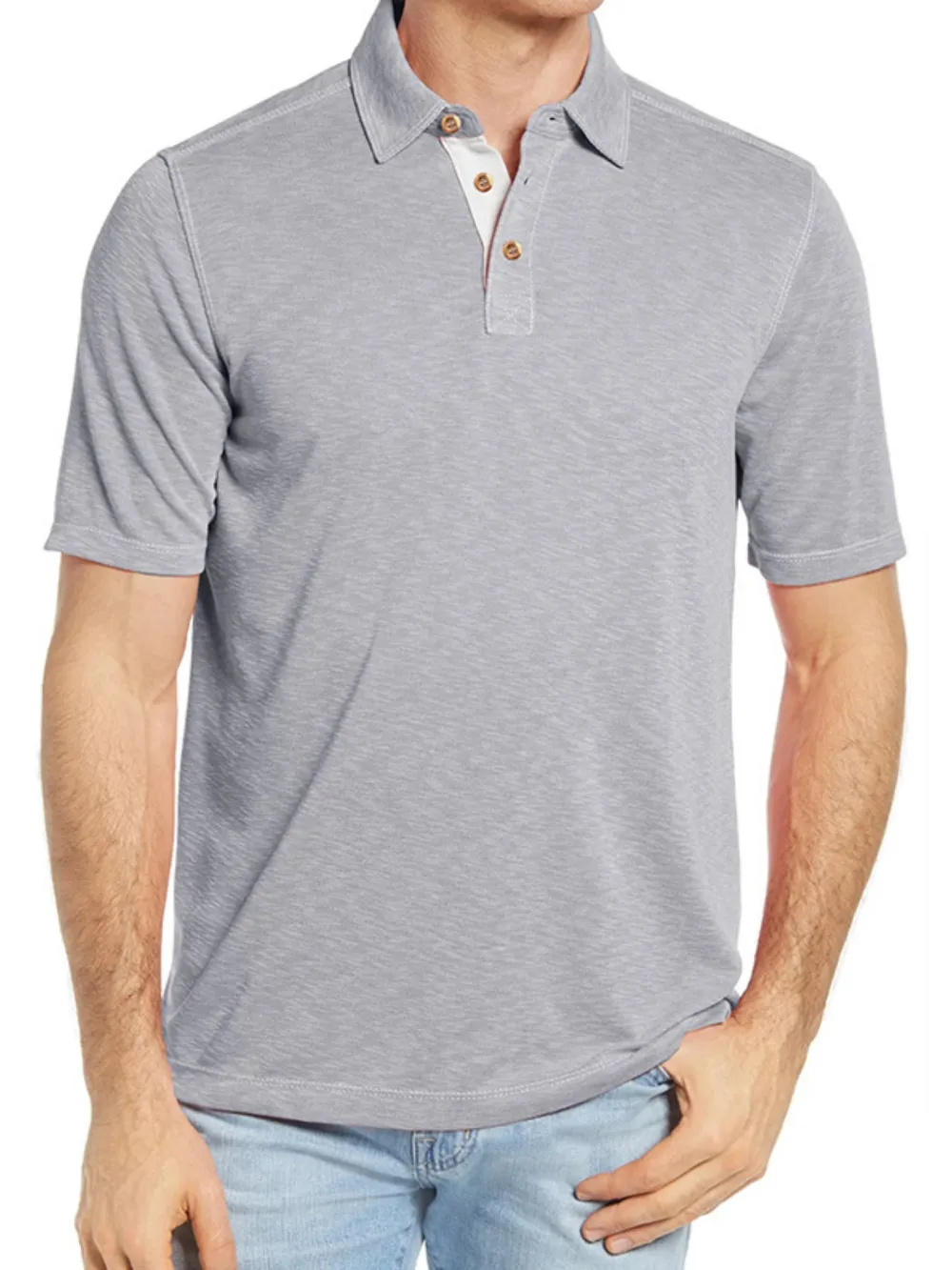 Men's Classic Heathered Polo Shirt with Contrast Buttons, image 6